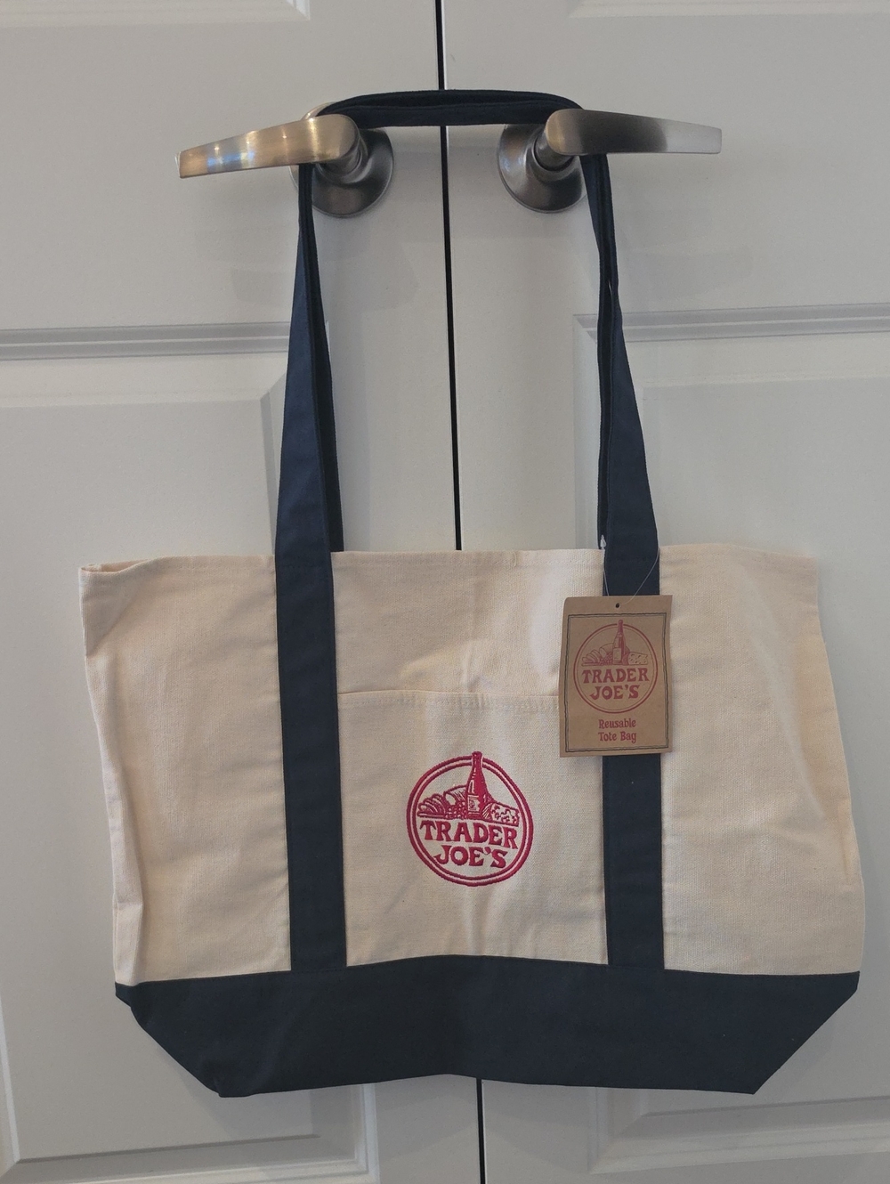 NWT Trader Joe's Tote Bag in Cream and Navy